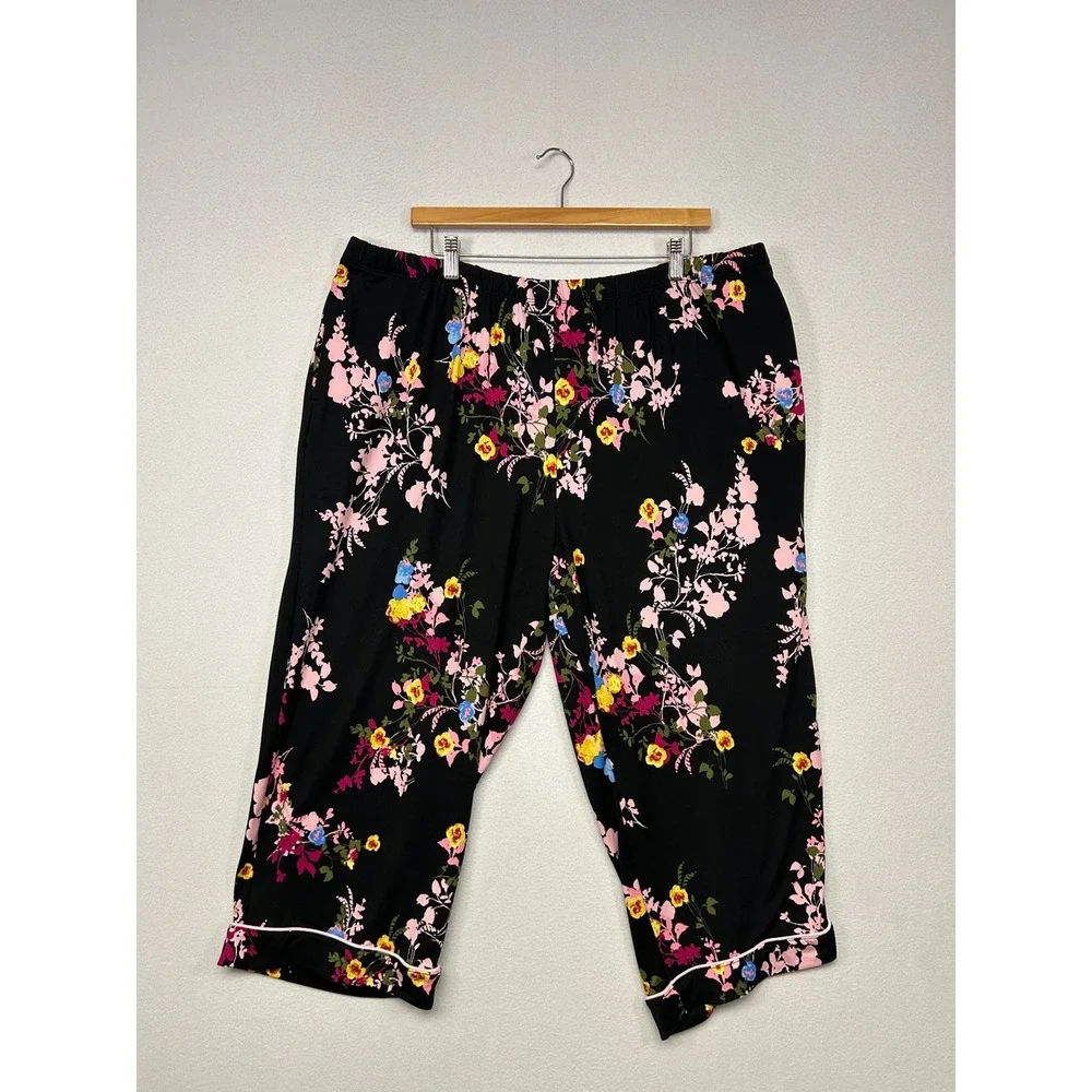Floral Garden Joyspun Womens 3X Black Pink Short Sleeve Pajama Pant Set